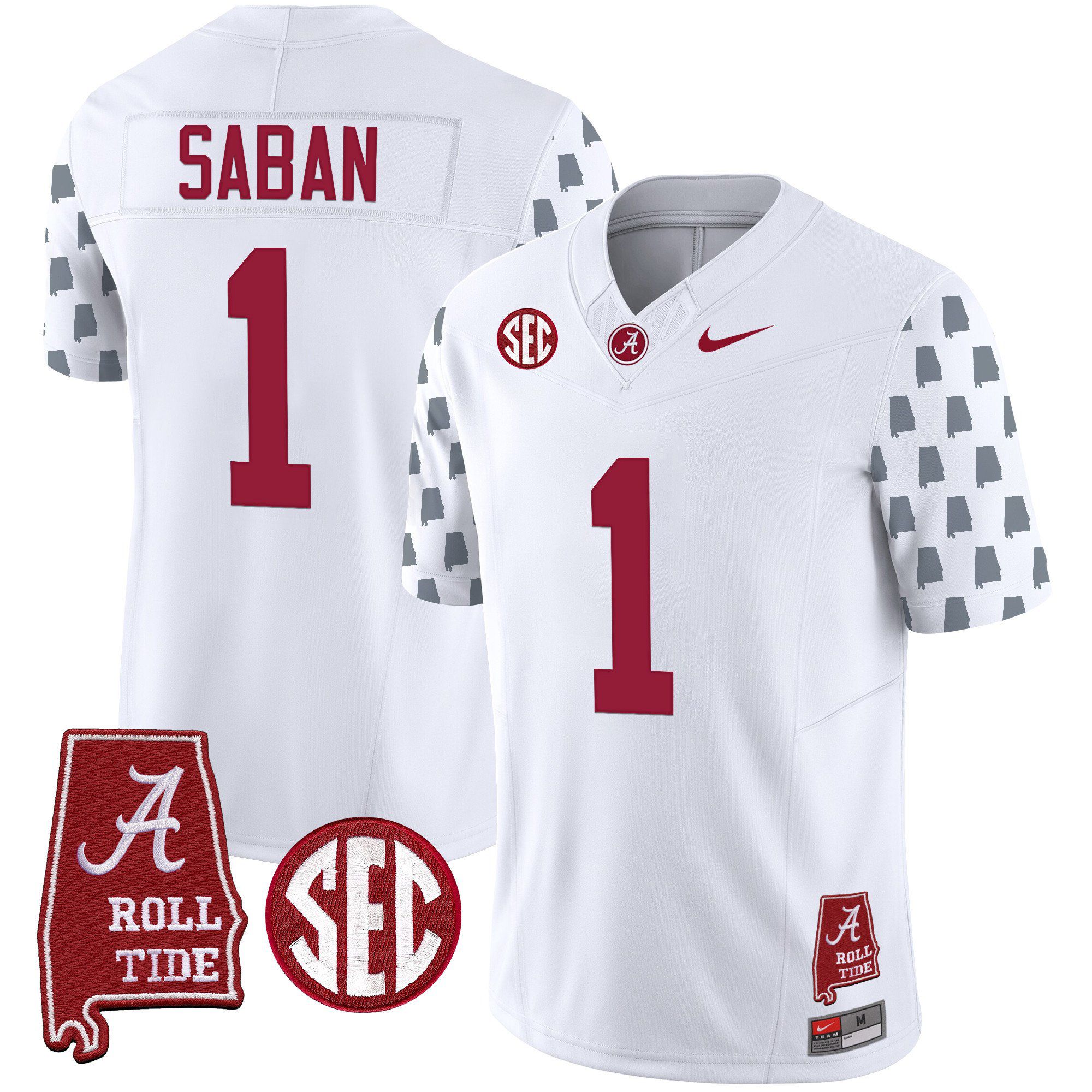 Men Alabama Crimson Tide #1 Saban White Vapor Limited 2024 Nike NCAA Jersey